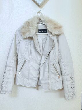 GUESS Faux Leather Moto Jacket Size Small Used Condition